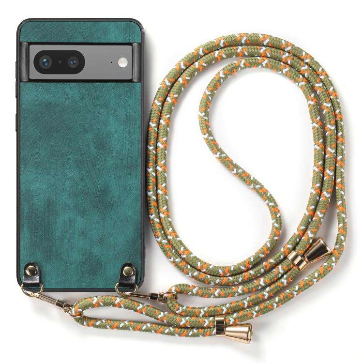 For Google Pixel 7 Vintage Leather PC Back Cover Phone Case with Crossbody Strap(Green)