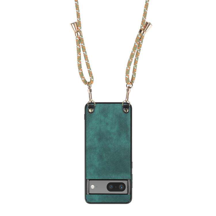 For Google Pixel 7 Vintage Leather PC Back Cover Phone Case with Crossbody Strap(Green)