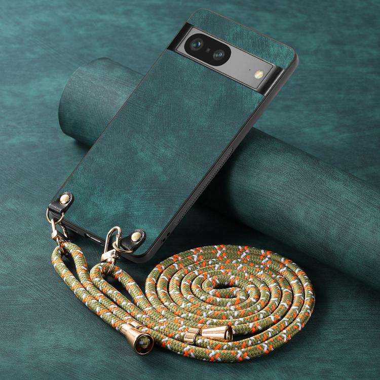 For Google Pixel 7 Vintage Leather PC Back Cover Phone Case with Crossbody Strap(Green)