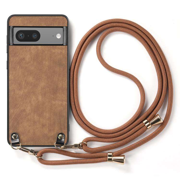 For Google Pixel 8 Vintage Leather PC Back Cover Phone Case with Crossbody Strap(Brown)