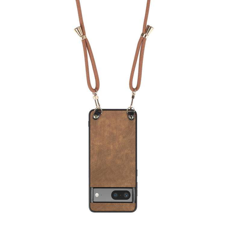 For Google Pixel 8 Vintage Leather PC Back Cover Phone Case with Crossbody Strap(Brown)