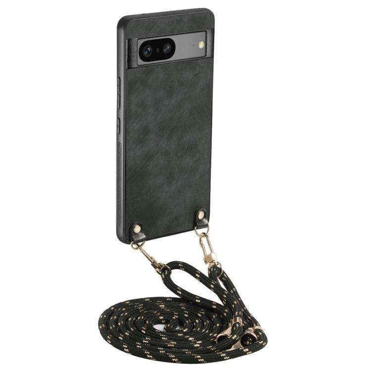 For Google Pixel 8a Vintage Leather PC Back Cover Phone Case with Crossbody Strap(Black)