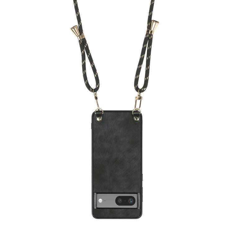 For Google Pixel 8a Vintage Leather PC Back Cover Phone Case with Crossbody Strap(Black)