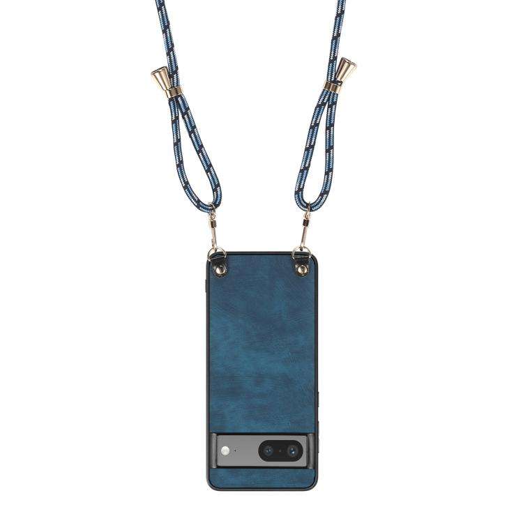 For Google Pixel 8a Vintage Leather PC Back Cover Phone Case with Crossbody Strap(Blue)