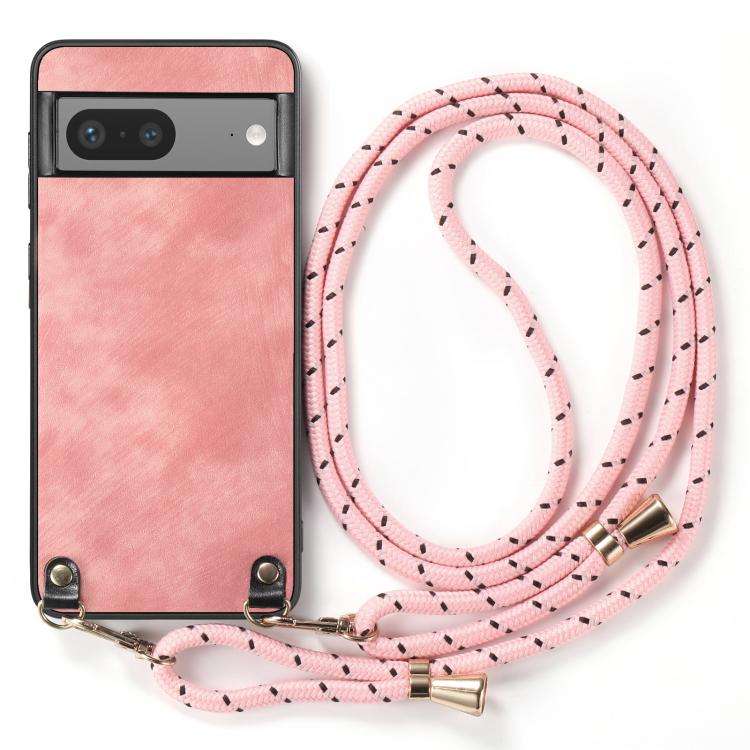 For Google Pixel 9 Pro XL Vintage Leather PC Back Cover Phone Case with Crossbody Strap(Pink)