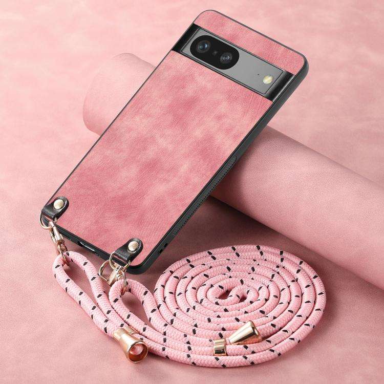 For Google Pixel 9 Pro XL Vintage Leather PC Back Cover Phone Case with Crossbody Strap(Pink)
