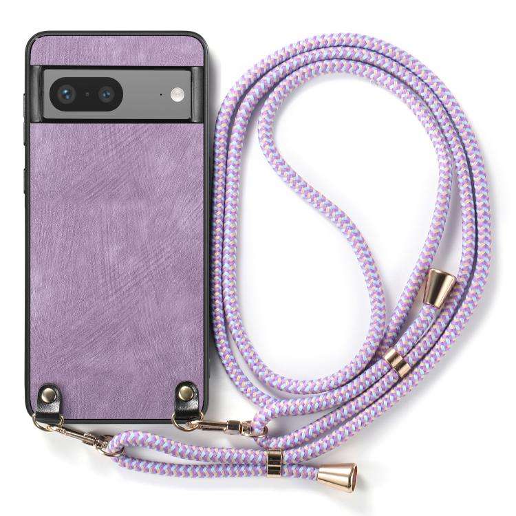 For Google Pixel 9 Pro XL Vintage Leather PC Back Cover Phone Case with Crossbody Strap(Purple)