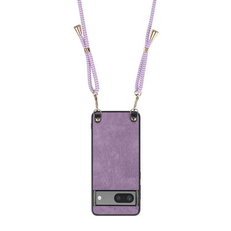 For Google Pixel 9 Pro XL Vintage Leather PC Back Cover Phone Case with Crossbody Strap(Purple)