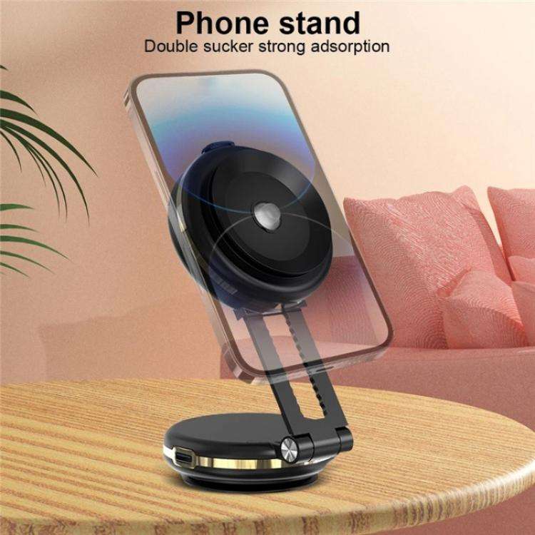 T50 Vacuum Adhesion Dual Suction Cup Car Dashboard Windshield Phone Navigation Stand(Black+Gold)