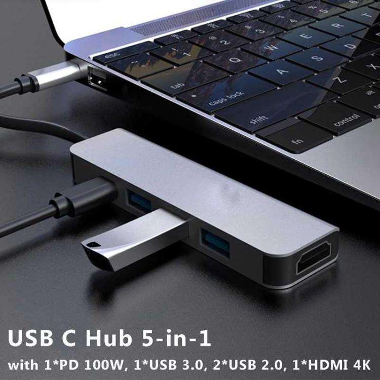 Type-C to HDMI Multiport Hub Adapter, 5-in-1 USB C Hub with 4K HDMI Display, USB 3.0, 100W PD Cha...