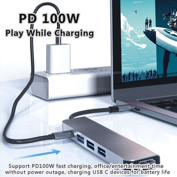 Type-C to HDMI Multiport Hub Adapter, 5-in-1 USB C Hub with 4K HDMI Display, USB 3.0, 100W PD Cha...