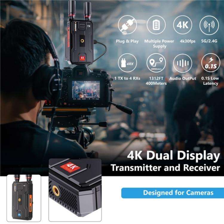 VRRIIS 097PRO Outdoor Live Streaming Audio Video Wireless Transmitter Receiver 4K HD Extender, Pl...