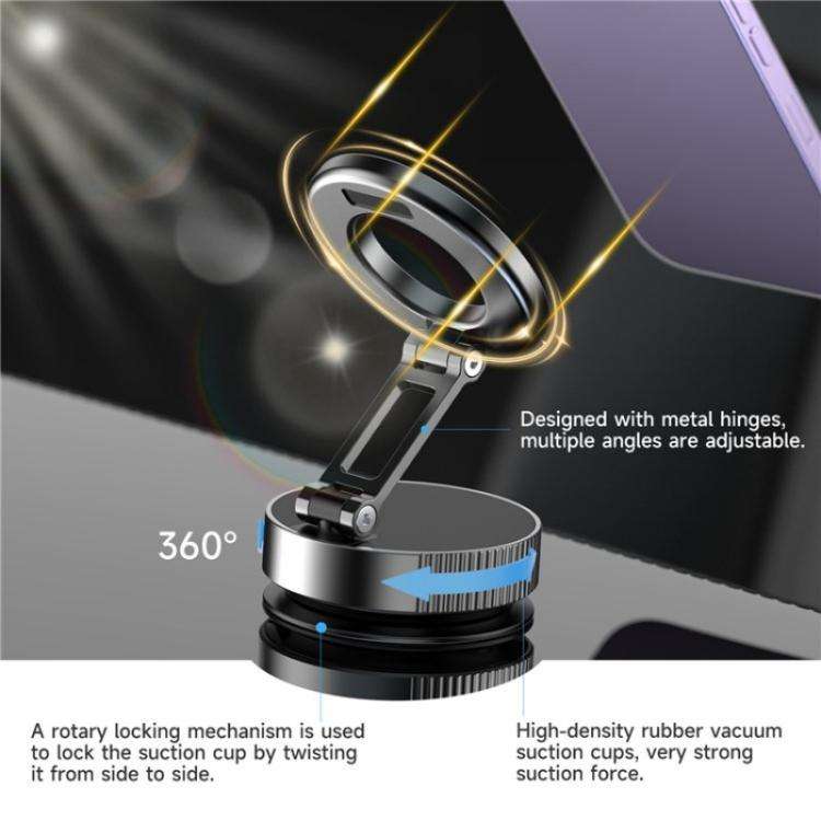 K11 Desktop Car Metal Cellphone Holder Foldable Vacuum Magnetic Phone Stand(Black)
