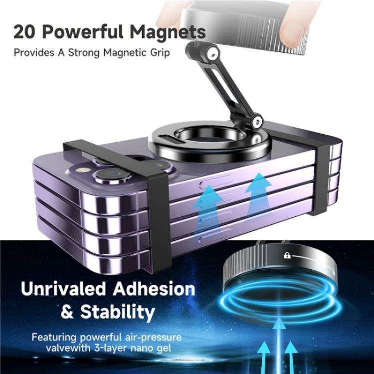 K11 Desktop Car Metal Cellphone Holder Foldable Vacuum Magnetic Phone Stand(Black)