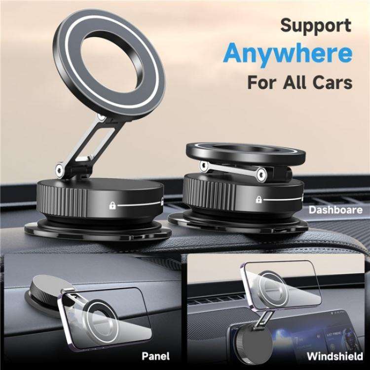 K11 Desktop Car Metal Cellphone Holder Foldable Vacuum Magnetic Phone Stand(Black)