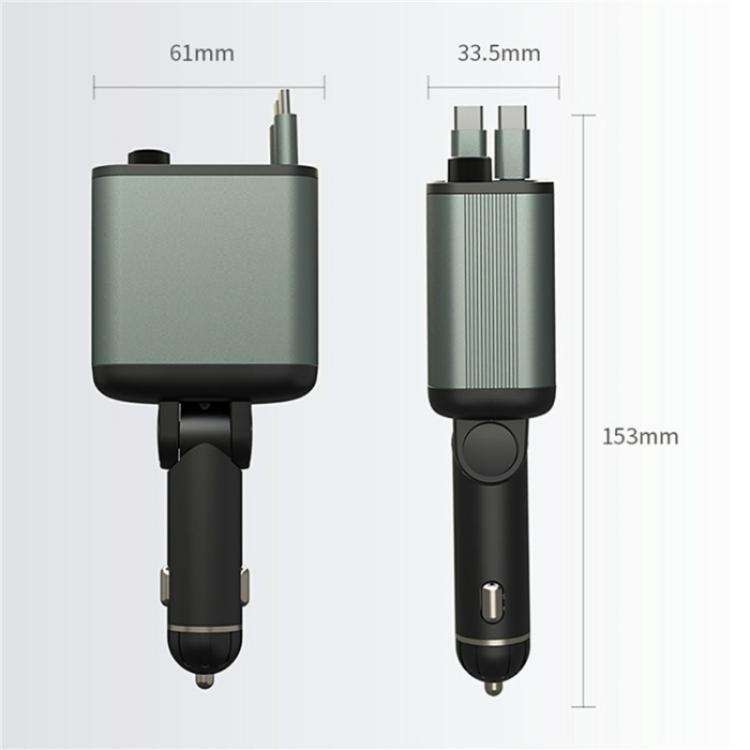 GC08C Dual Type-C Retractable Cables Ambient Light Voltage Display PD 65W Fast Car Charger