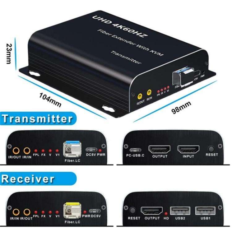 D15 / D16 Dual Fiber LC Interface KVM Fiber Optic Extender HDMI Fiber Optic Extender, Plug:EU Plug