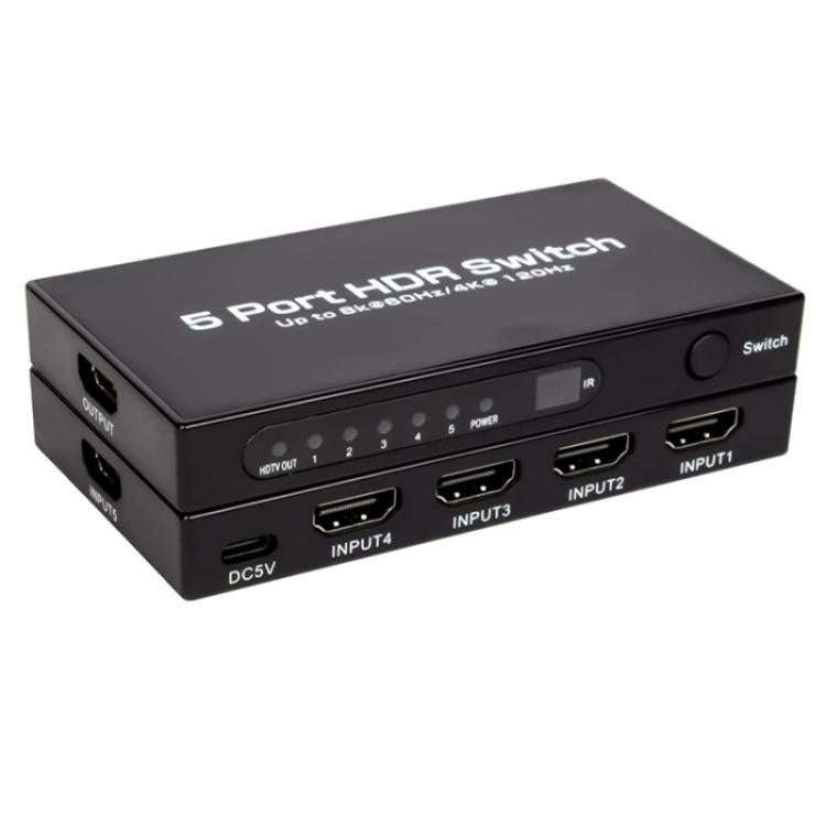 Q8-5 For Home Theater / Office HDMI 2.1 5x1 Switch 8K 60Hz Gaming Video Switcher  Control, Plug:U...