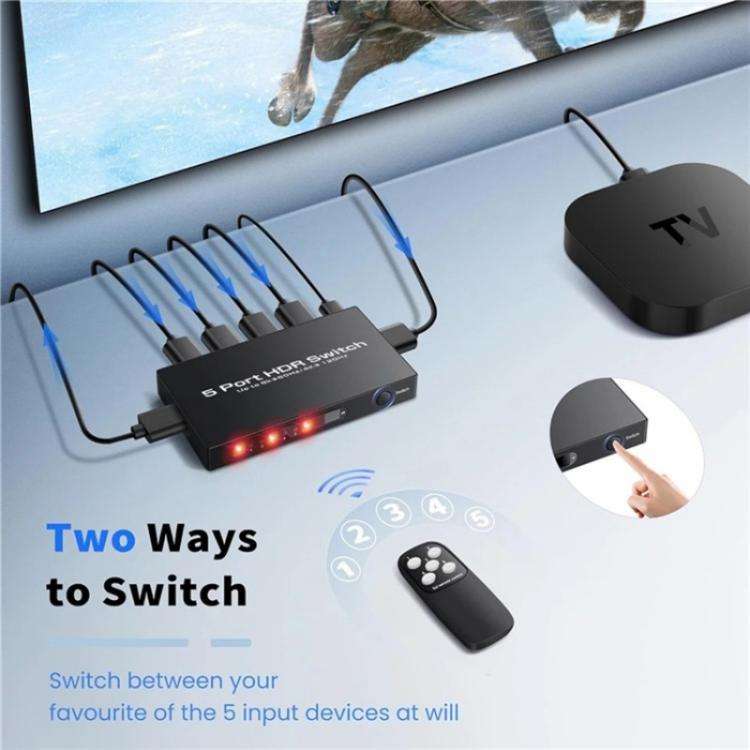 Q8-5 For Home Theater / Office HDMI 2.1 5x1 Switch 8K 60Hz Gaming Video Switcher  Control, Plug:E...