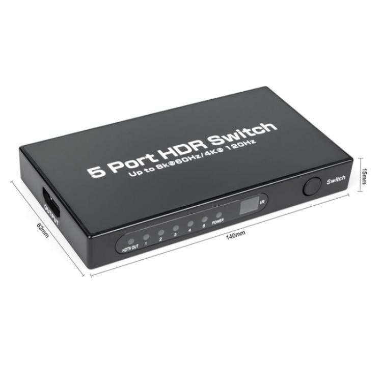 Q8-5 For Home Theater / Office HDMI 2.1 5x1 Switch 8K 60Hz Gaming Video Switcher  Control, Plug:E...