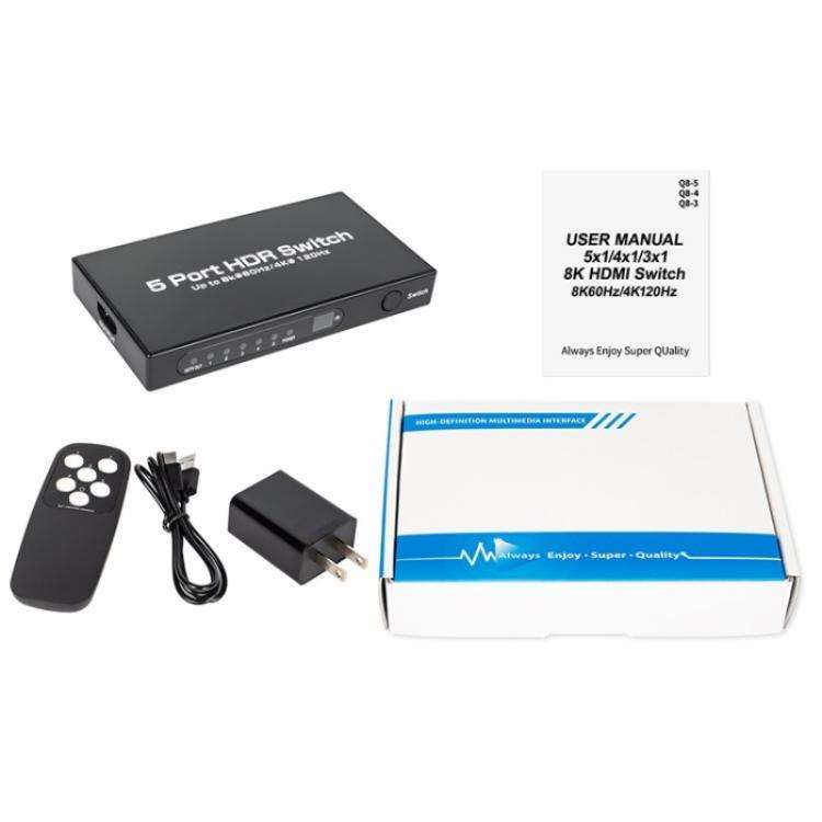 Q8-5 For Home Theater / Office HDMI 2.1 5x1 Switch 8K 60Hz Gaming Video Switcher  Control, Plug:U...
