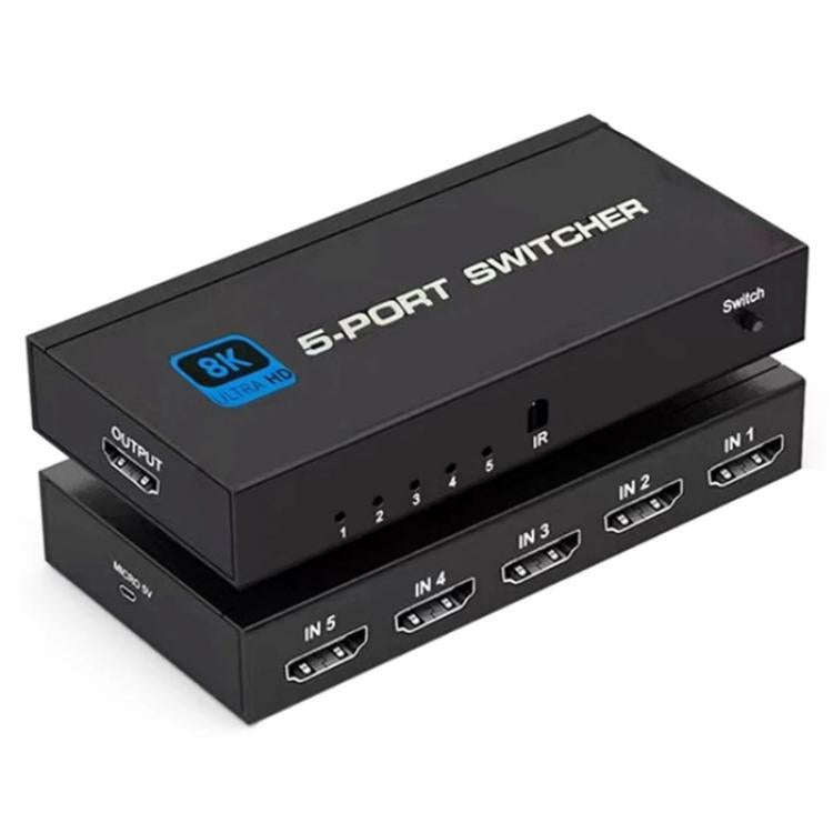 Q8Q5 For Gaming HDMI 2.1 Switch 5 In 1 Out 8K 60Hz 4K 120Hz High Refresh Rate Switcher, Plug:US Plug