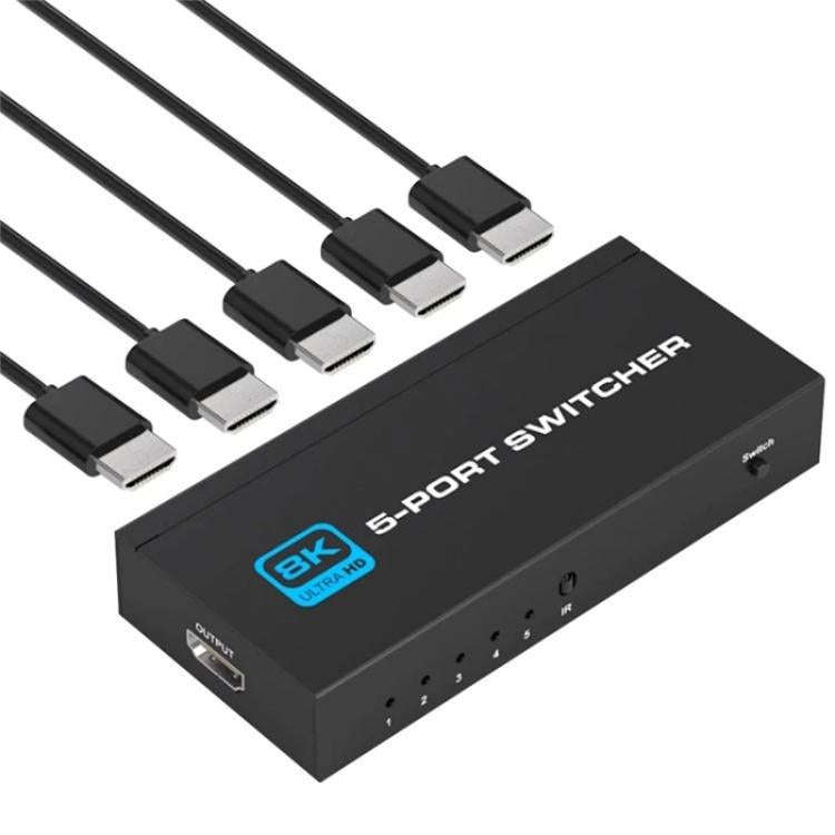 Q8Q5 For Gaming HDMI 2.1 Switch 5 In 1 Out 8K 60Hz 4K 120Hz High Refresh Rate Switcher, Plug:US Plug
