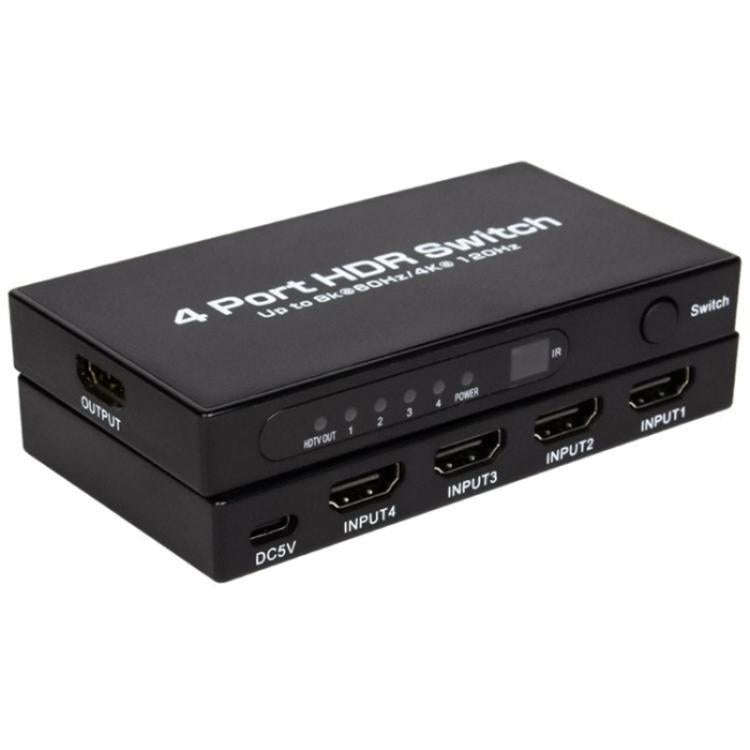 Q8-4 With Remote Control HDMI 2.1 8K 60Hz Gaming Home Theater Switcher 4x1 Adapter, Plug:US Plug