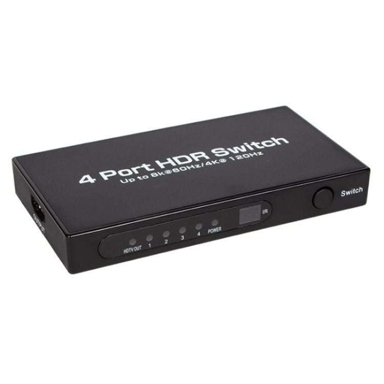 Q8-4 With Remote Control HDMI 2.1 8K 60Hz Gaming Home Theater Switcher 4x1 Adapter, Plug:EU Plug
