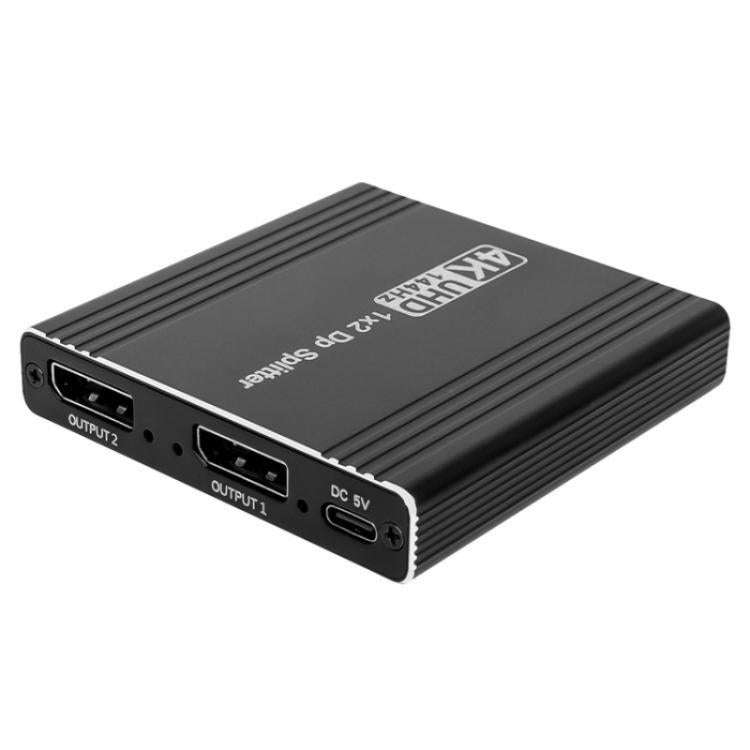 FD 1X2 4K 144HZ Audio Extractor Splitter DisplayPort 1.4 to Dual DisplayPort MST Hub, Plug:EU Plug