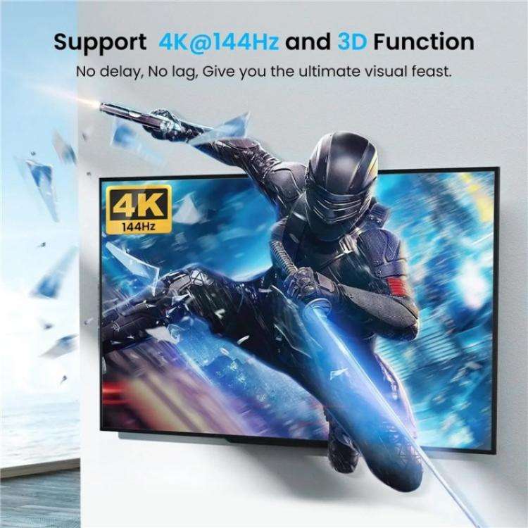 FD 1X2 4K 144HZ Audio Extractor Splitter DisplayPort 1.4 to Dual DisplayPort MST Hub, Plug:EU Plug