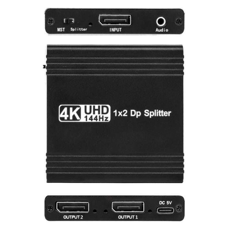 FD 1X2 4K 144HZ Audio Extractor Splitter DisplayPort 1.4 to Dual DisplayPort MST Hub, Plug:US Plug