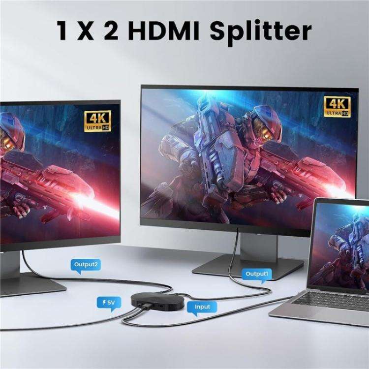 F12A For Dual Monitors HDMI 2.0 Splitter 1x2 4K 30Hz 1080P 3D HDCP2.2 HDMI Adapter, Plug:US Plug