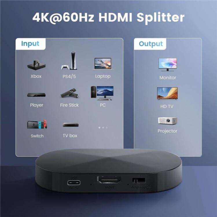 F12A For Dual Monitors HDMI 2.0 Splitter 1x2 4K 30Hz 1080P 3D HDCP2.2 HDMI Adapter, Plug:US Plug
