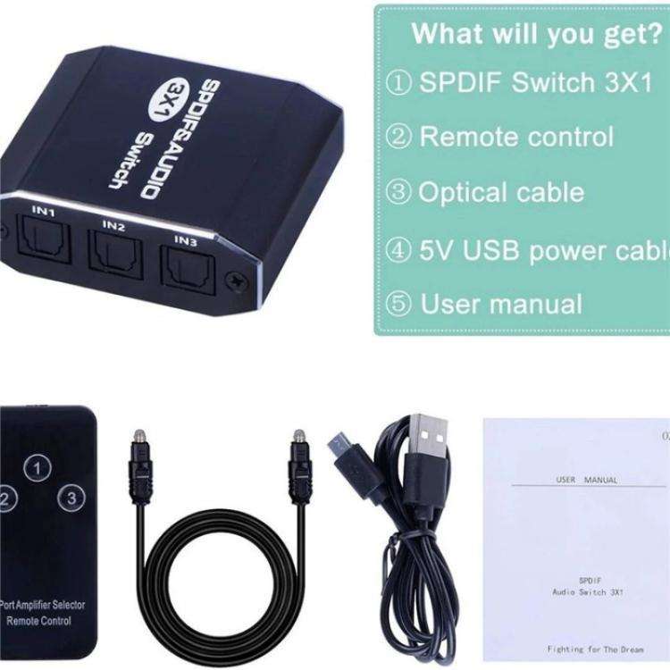 VG2 3x1 Audio Switcher SPDIF Optical Switch 3 In 1 Out Digital Toslink Selector For Home Theater