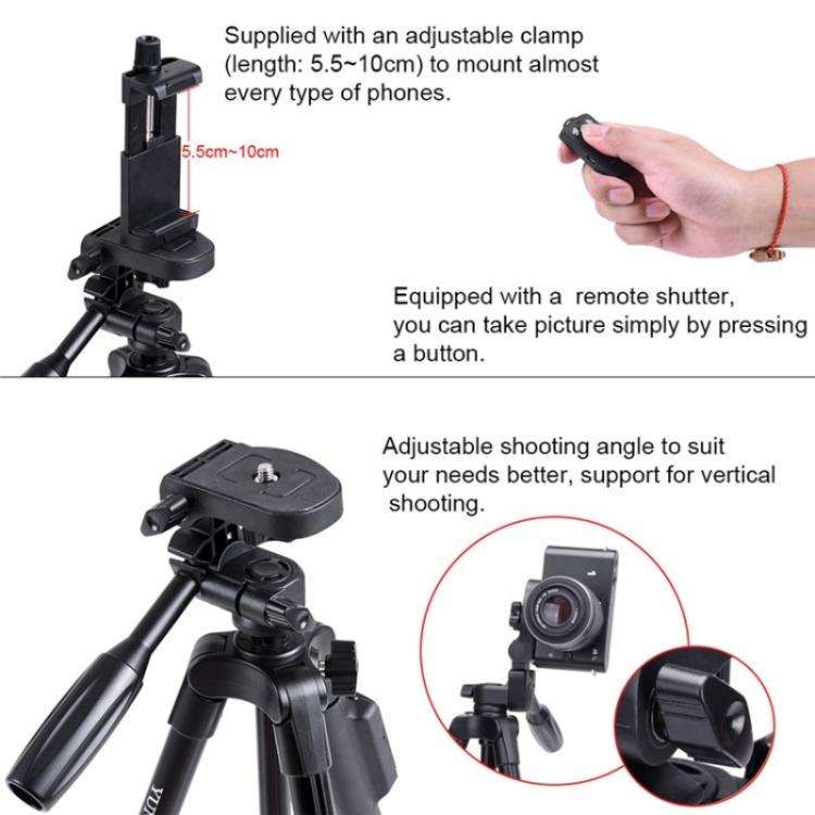 YUNTENG 5208 Professional Tripod Stand with BT Remote For DSLR SLR Camera Phone