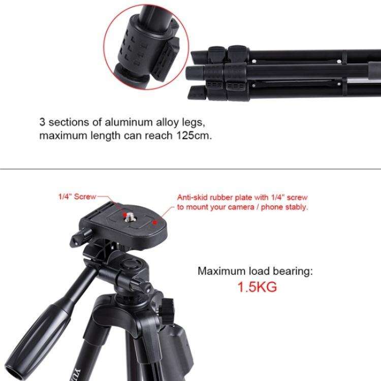YUNTENG 5208 Professional Tripod Stand with BT Remote For DSLR SLR Camera Phone
