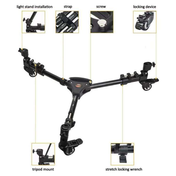 YUNTENG 900L DV Camera Photography Tripod Base Stand Universal Folding 3 Wheels Pulley