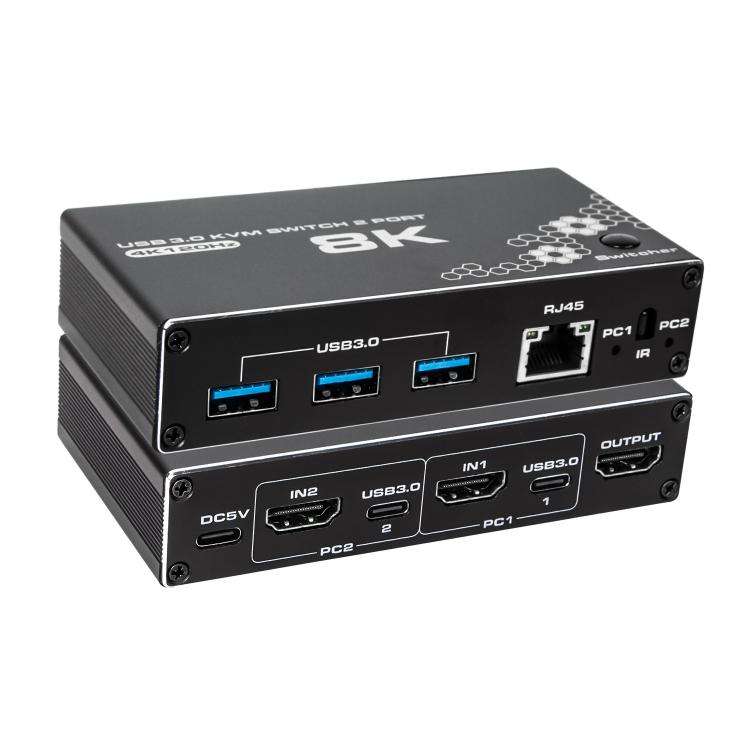 K1 2 Ports HDCP 2.3 RJ45 USB 3.0 Hubs Adapter 4K 120Hz HDMI 2.0b USB-C KVM Switch(Black)
