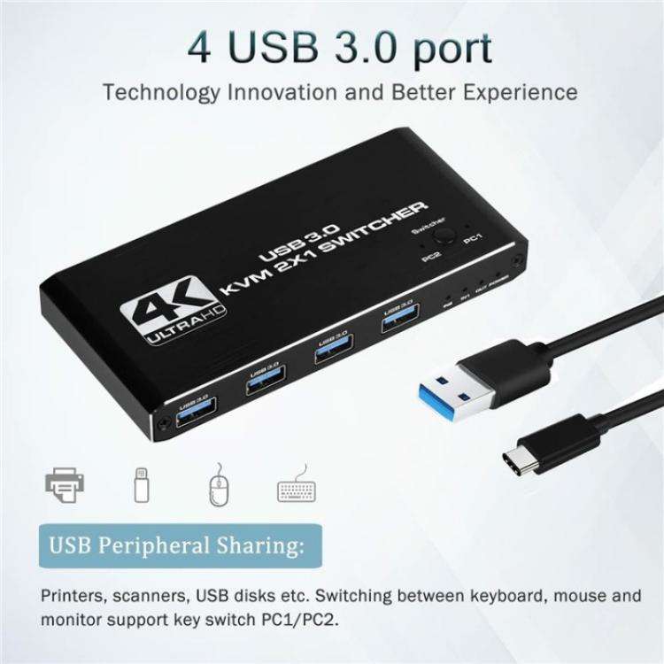 K2 Dual Computer Control 4K 60Hz USB 3.0 KVM Switch 2 In 1 Out Adapter