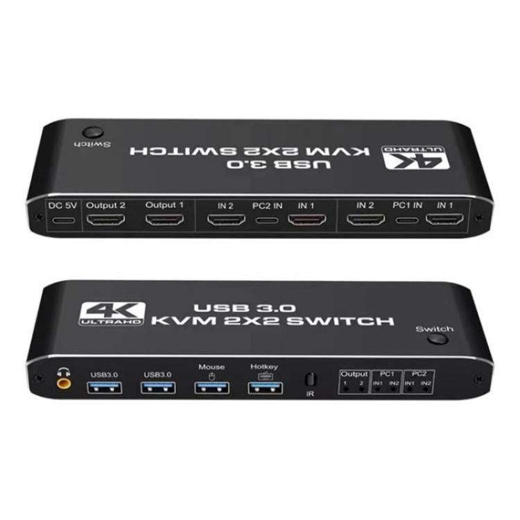 K3 For Dual Monitors HDMI USB 3.0 Audio Extractor 3.5mm Jack 4K 60Hz KVM Switch 2 In 2 Out