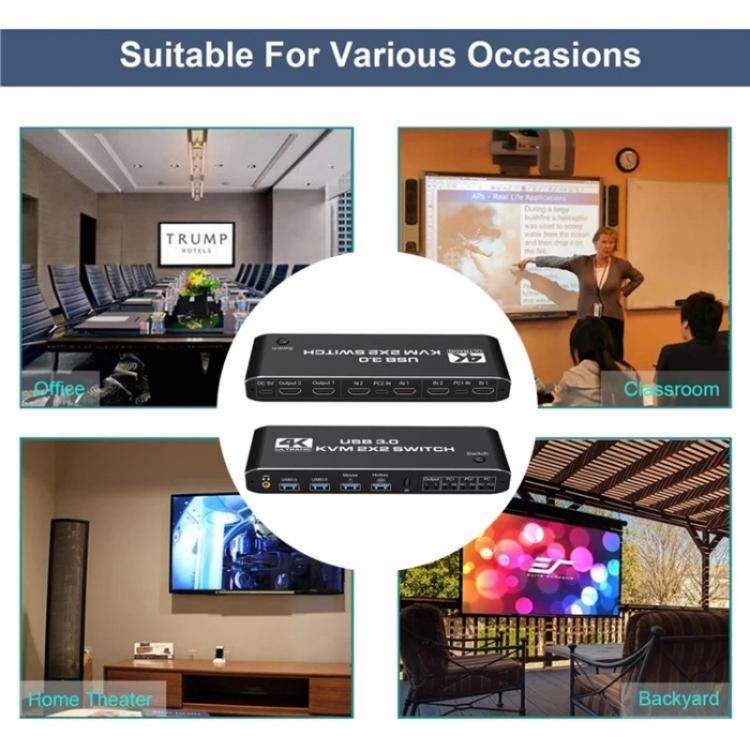 K3 For Dual Monitors HDMI USB 3.0 Audio Extractor 3.5mm Jack 4K 60Hz KVM Switch 2 In 2 Out