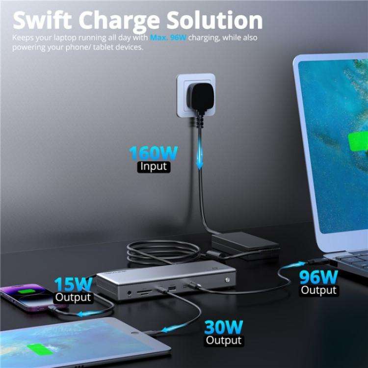 WAVLINK UTD45 96W Charging 8K / 4K Display Thunderbolt 4 Docking Station 13-in-1 Hub(EU Plug)
