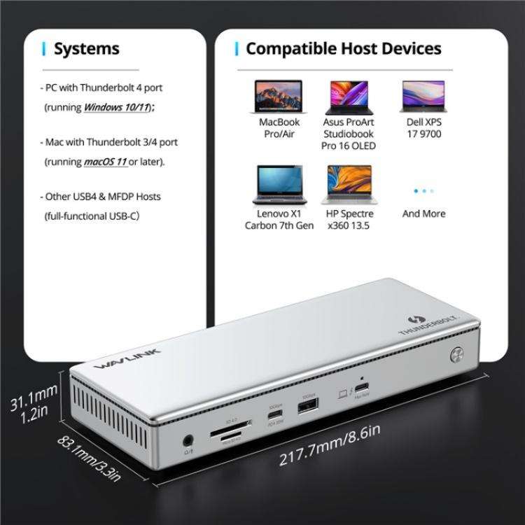 WAVLINK UTD45 96W Charging 8K / 4K Display Thunderbolt 4 Docking Station 13-in-1 Hub(EU Plug)