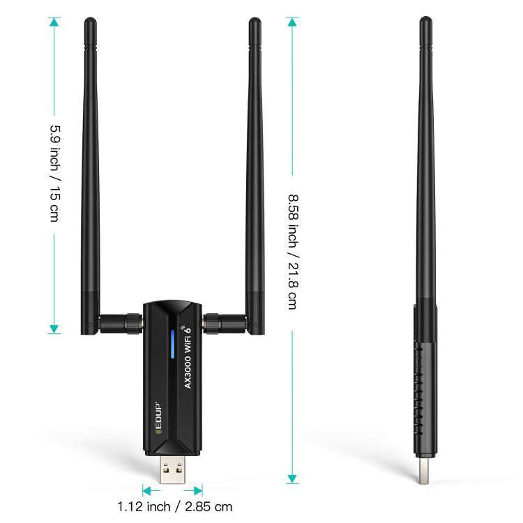 EDUP EP-AX1672 AX3000 USB 3.0 Wireless WiFi 6E Adapter 802.11g High Power Wireless USB Adapter 2....