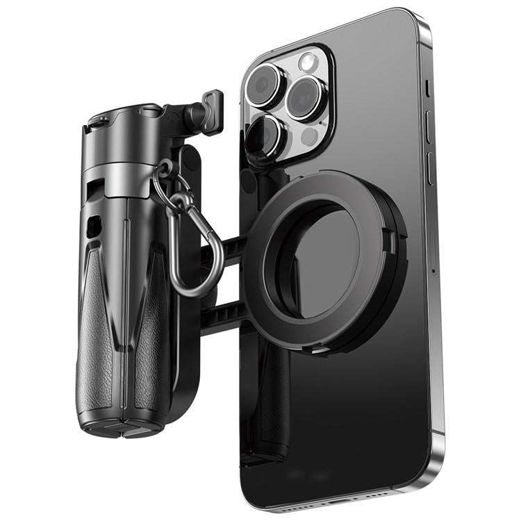 P15-C 2 In 1 Portable Magnetic Tripod Phone Holder Telescopic Selfie Stick with Keyring(Black)