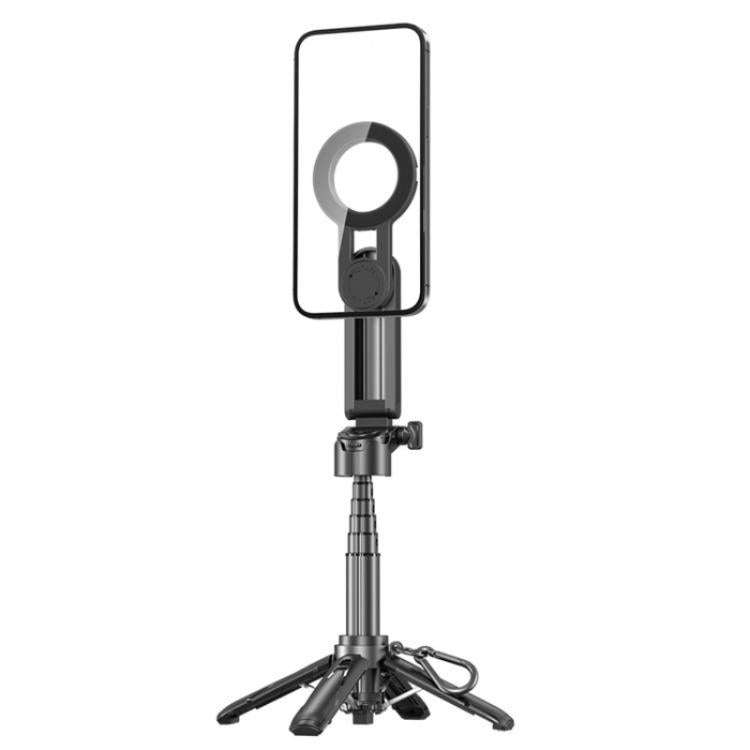 P15-C 2 In 1 Portable Magnetic Tripod Phone Holder Telescopic Selfie Stick with Keyring(Black)
