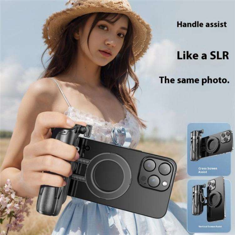 P15-C 2 In 1 Portable Magnetic Tripod Phone Holder Telescopic Selfie Stick with Keyring(Black)