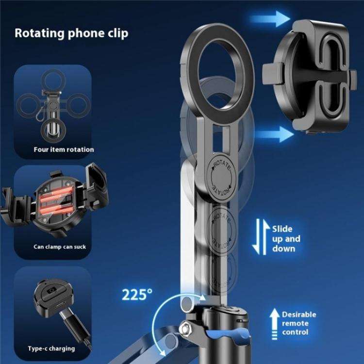 P15-C 2 In 1 Portable Magnetic Tripod Phone Holder Telescopic Selfie Stick with Keyring(Black)