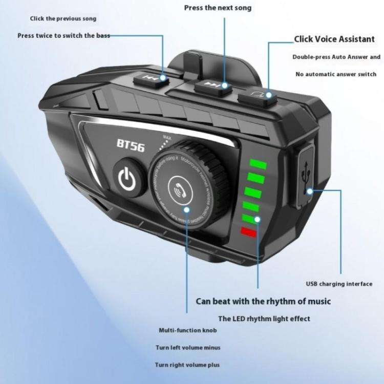 BT56 Rhythm Light Effects Motorcycle Helmet Headphone Bluetooth-Compatible Music Headset